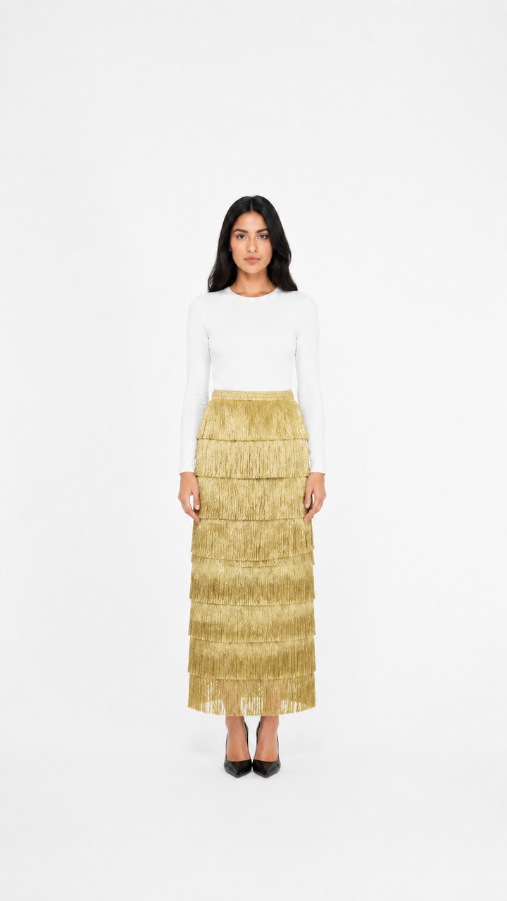 Black Tiered Fringe Maxi Skirt – FREVIA