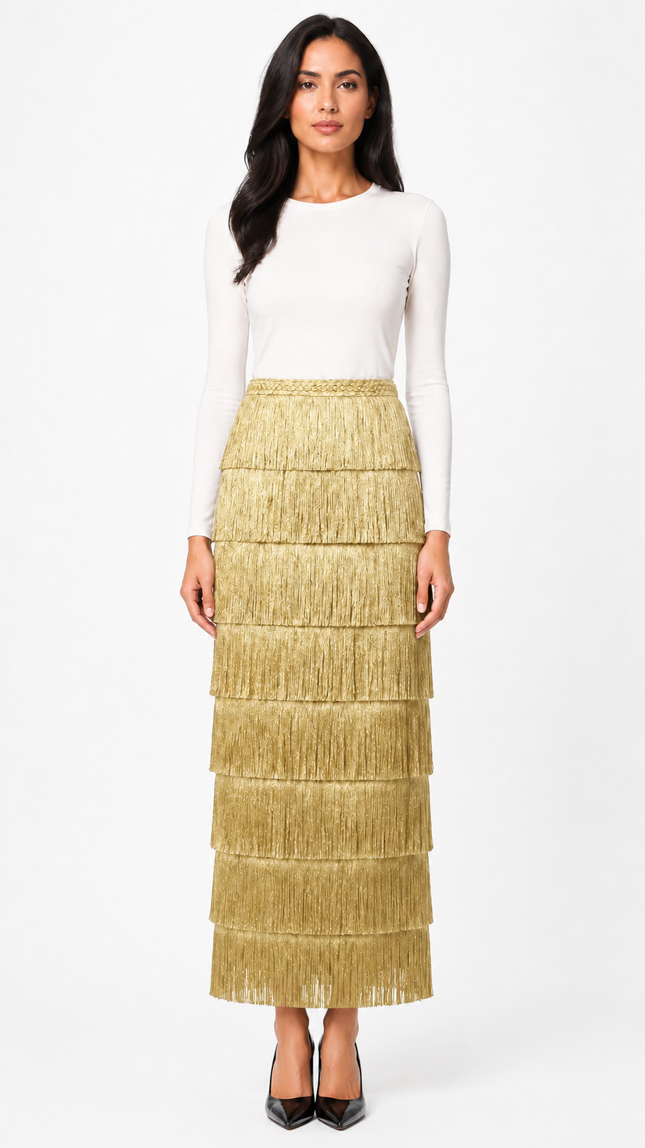 Black Tiered Fringe Maxi Skirt – FREVIA