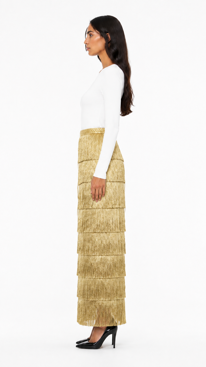 Black Tiered Fringe Maxi Skirt – FREVIA