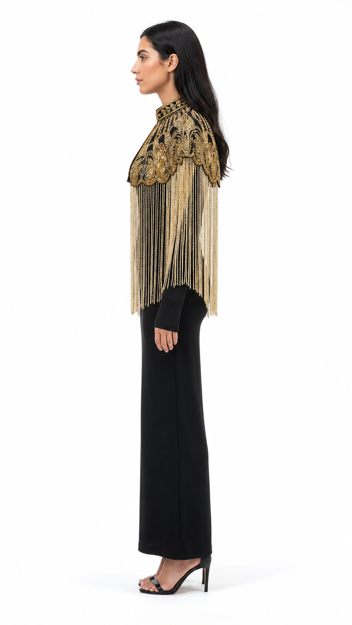 Gold Embellished Fringe Statement Accessory – AURELIA