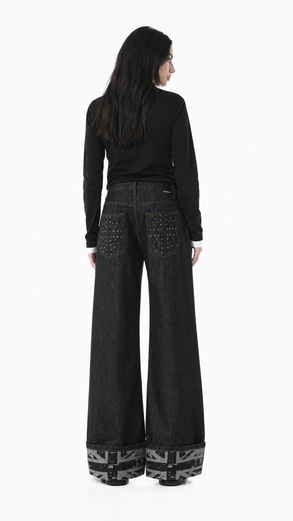 Black Wide-Leg Cuffed Denim Jeans – DREVEN