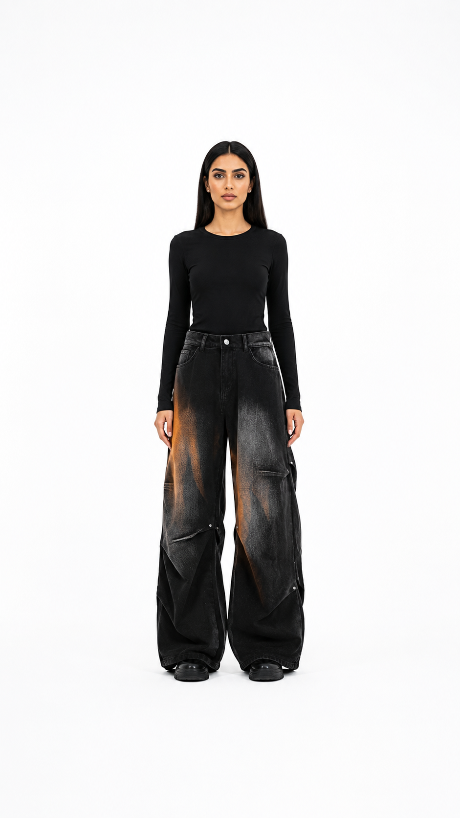 Black Washed Wide-Leg Cargo Jeans – KAVERO