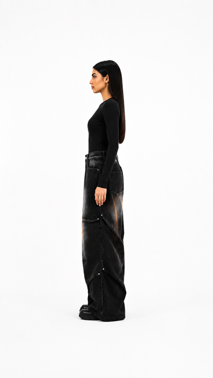 Black Washed Wide-Leg Cargo Jeans – KAVERO