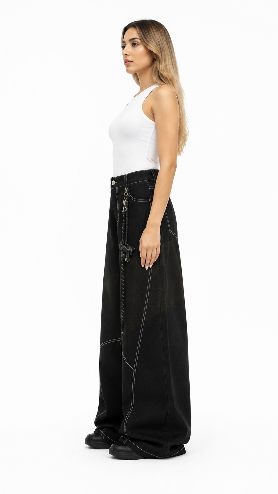 White Contrast Stitch Wide-Leg Jeans – NOVARO