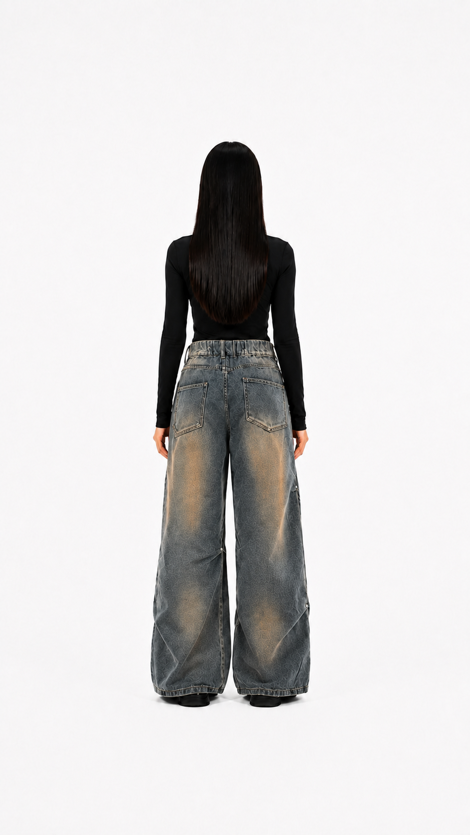 Black Washed Wide-Leg Cargo Jeans – KAVERO