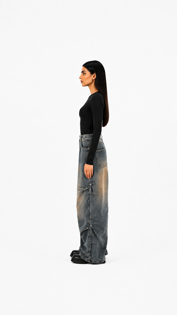 Black Washed Wide-Leg Cargo Jeans – KAVERO