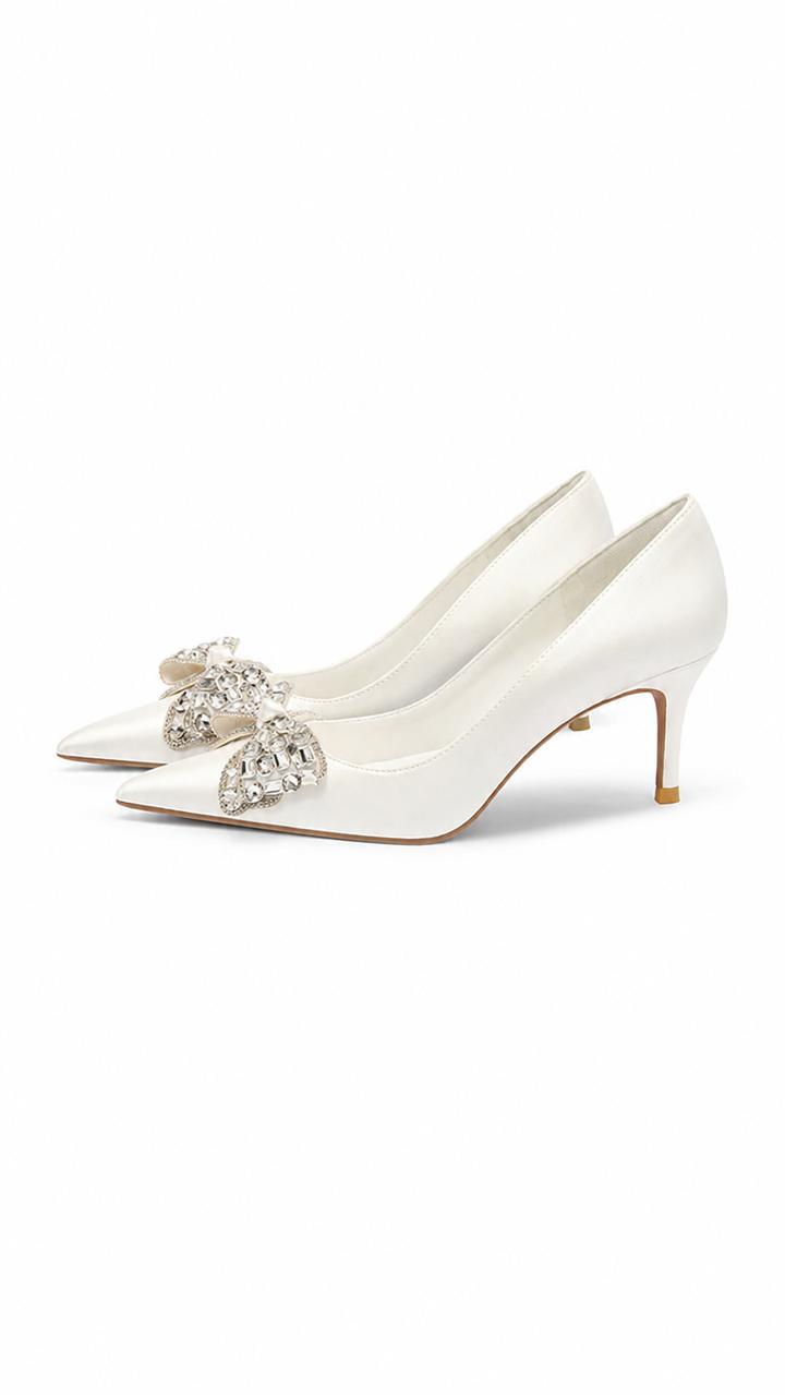 Ivory Crystal Bow Pointed Toe Heels – LUMÉRA
