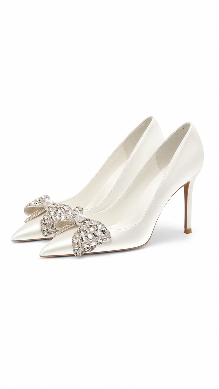 Ivory Crystal Bow Pointed Toe Heels – LUMÉRA