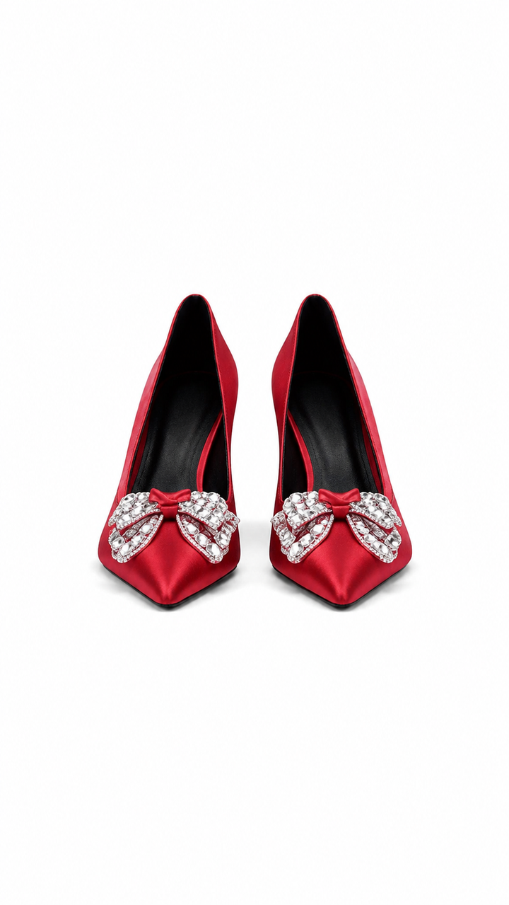 Ivory Crystal Bow Pointed Toe Heels – LUMÉRA