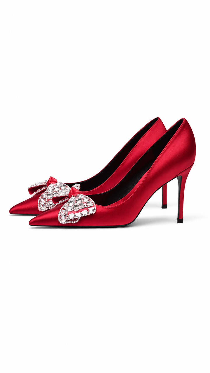 Ivory Crystal Bow Pointed Toe Heels – LUMÉRA