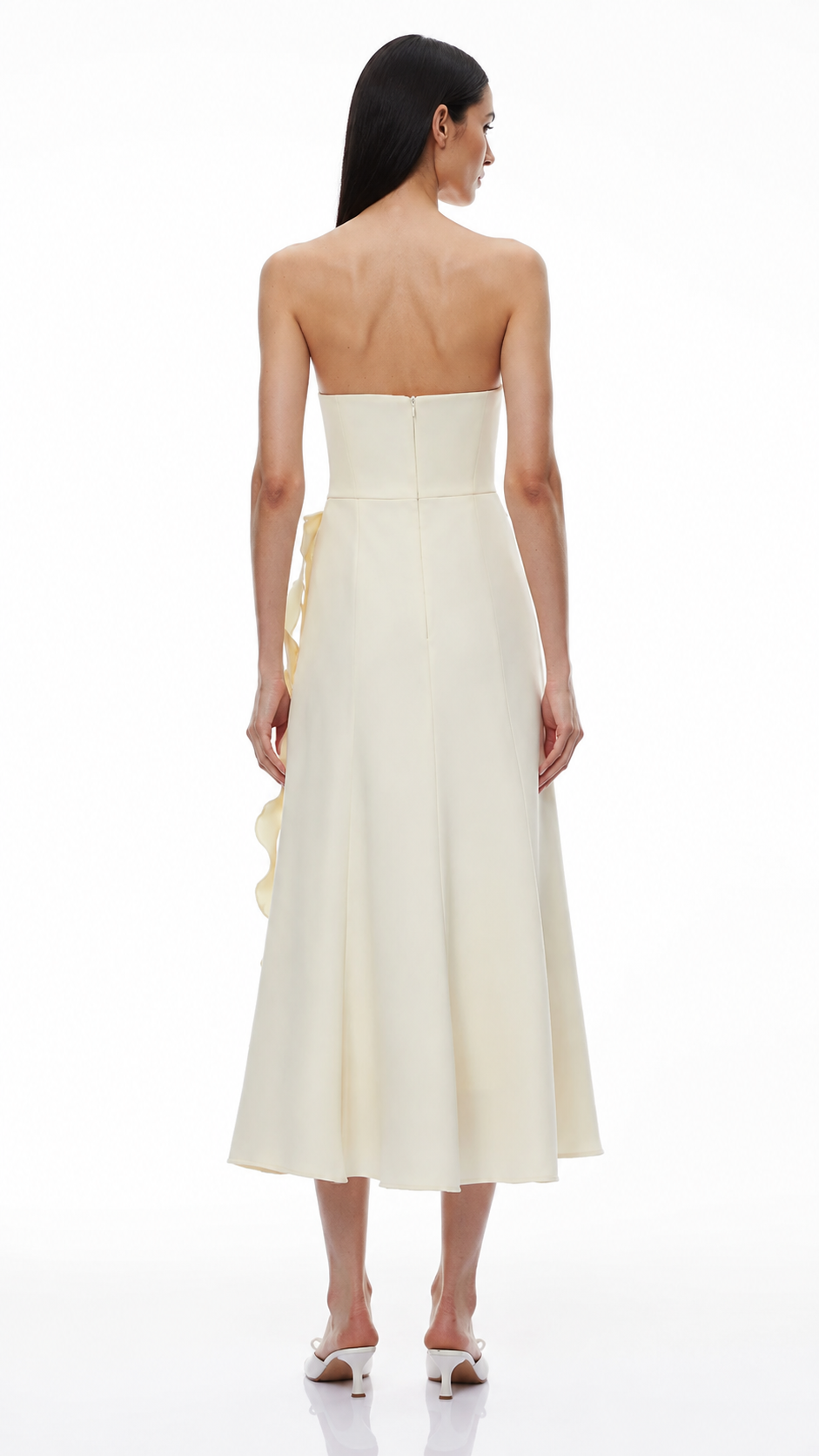 Ivory 3D Rose Strapless Midi Dress – FIOREVA