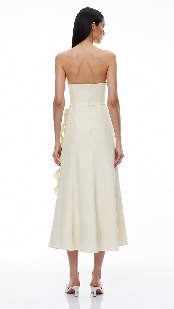 Ivory 3D Rose Strapless Midi Dress – FIOREVA