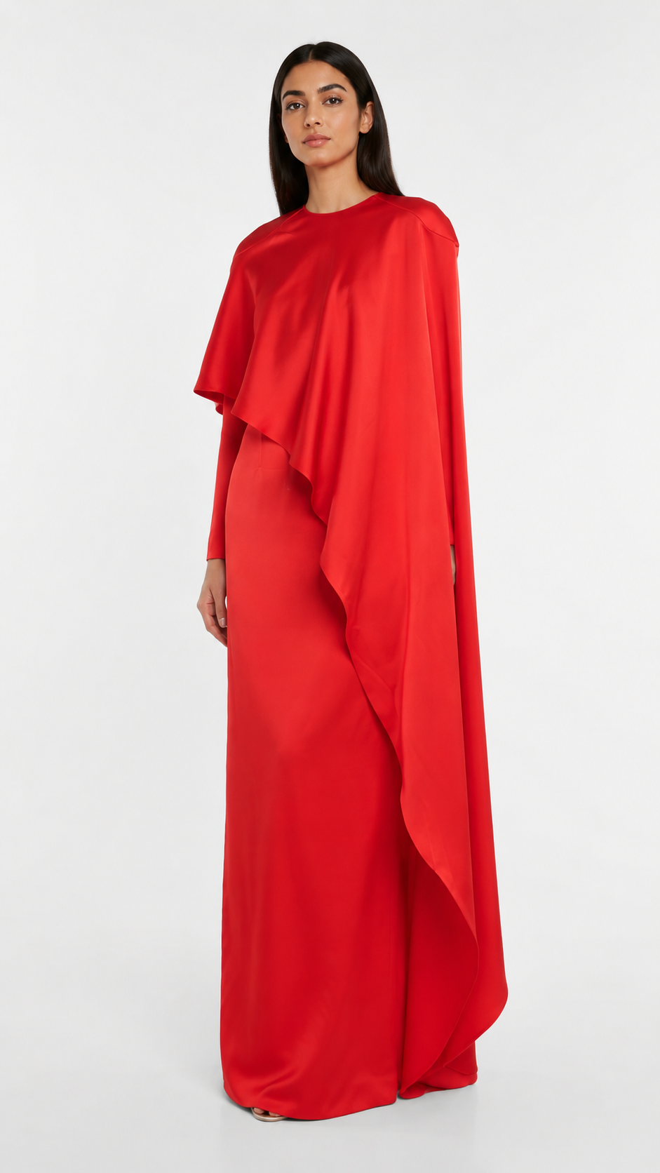 Red Asymmetric Draped Cape Evening Dress – RAVESSA