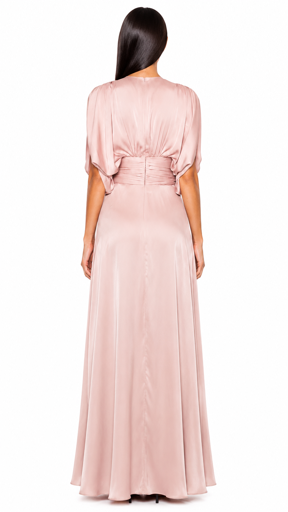 Blush Ruched Waist Flowy Evening Dress – MARELIA