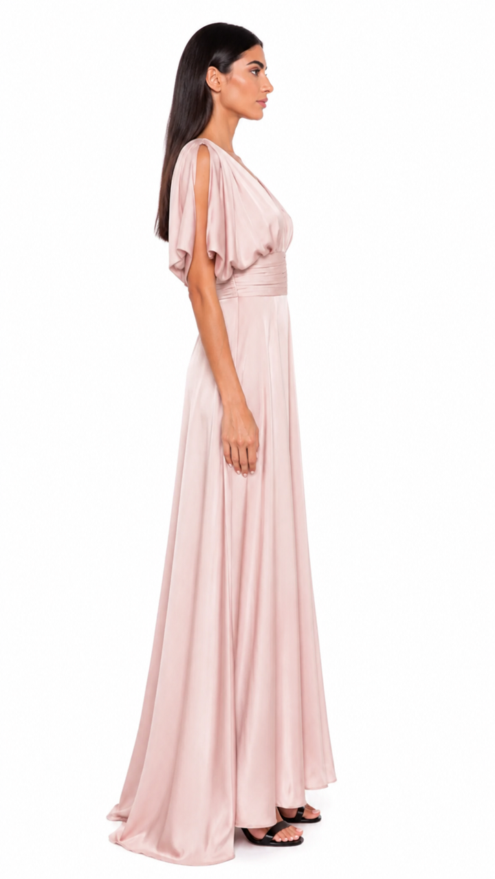 Blush Ruched Waist Flowy Evening Dress – MARELIA