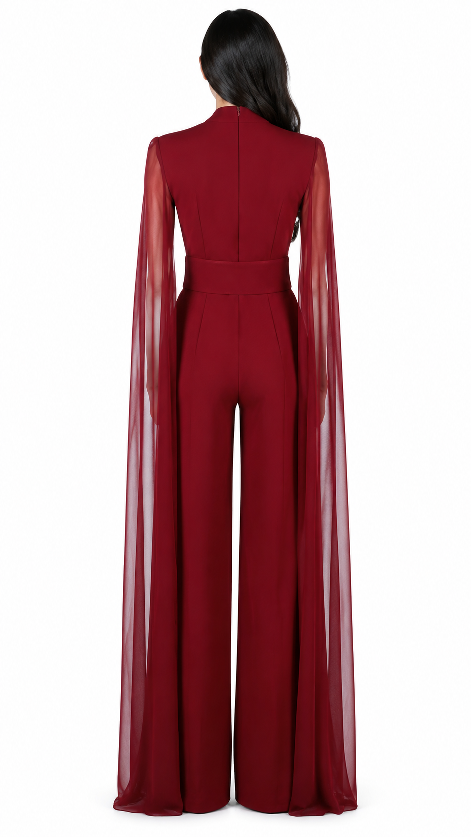 Burgundy Cape Sleeve Wide-Leg Jumpsuit – VARESSA
