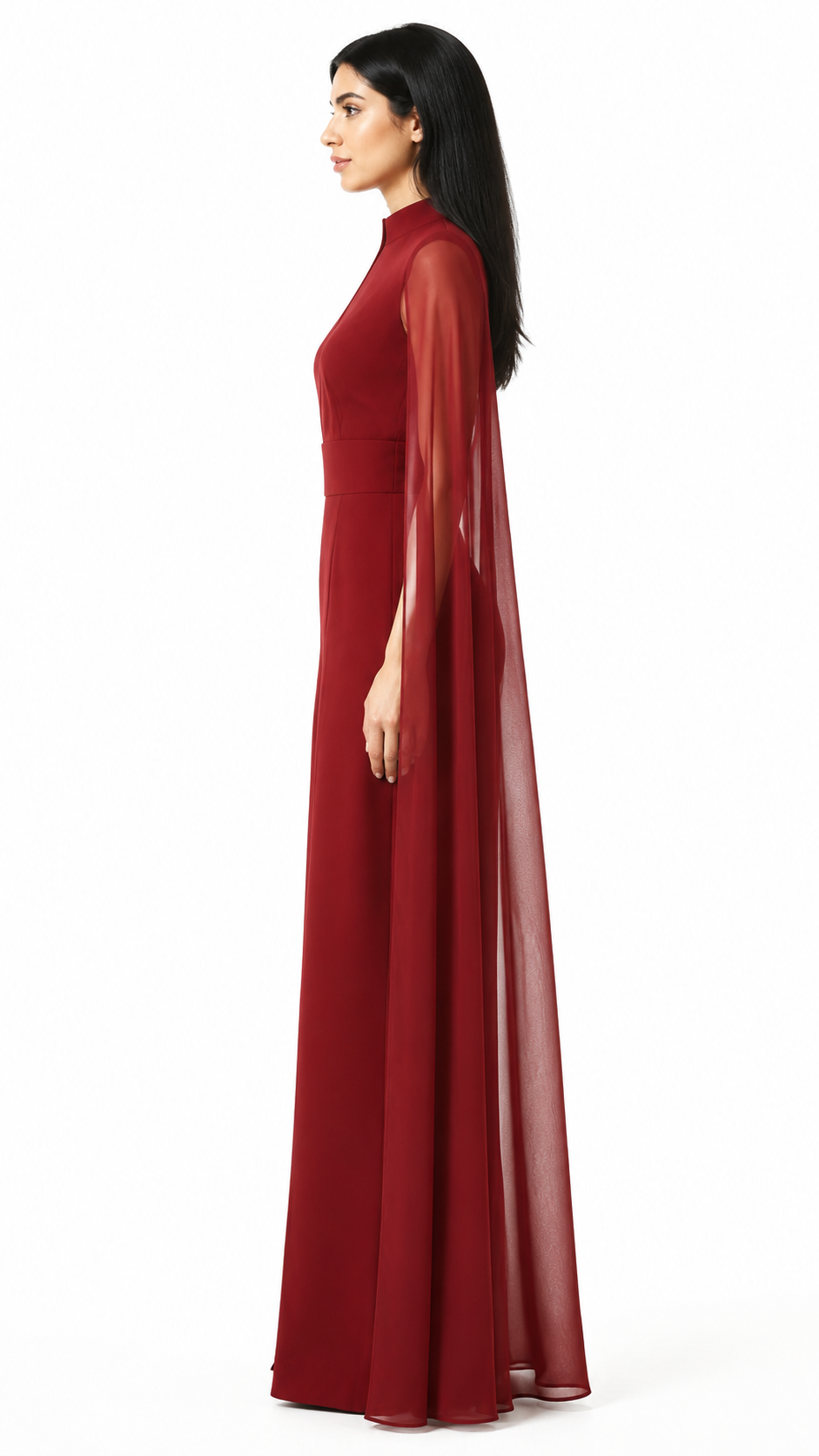 Burgundy Cape Sleeve Wide-Leg Jumpsuit – VARESSA