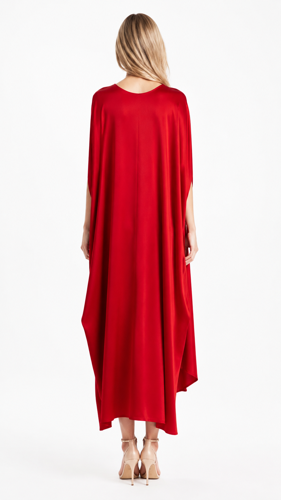 Red V-Neck Cape Midi Dress – VELORIA