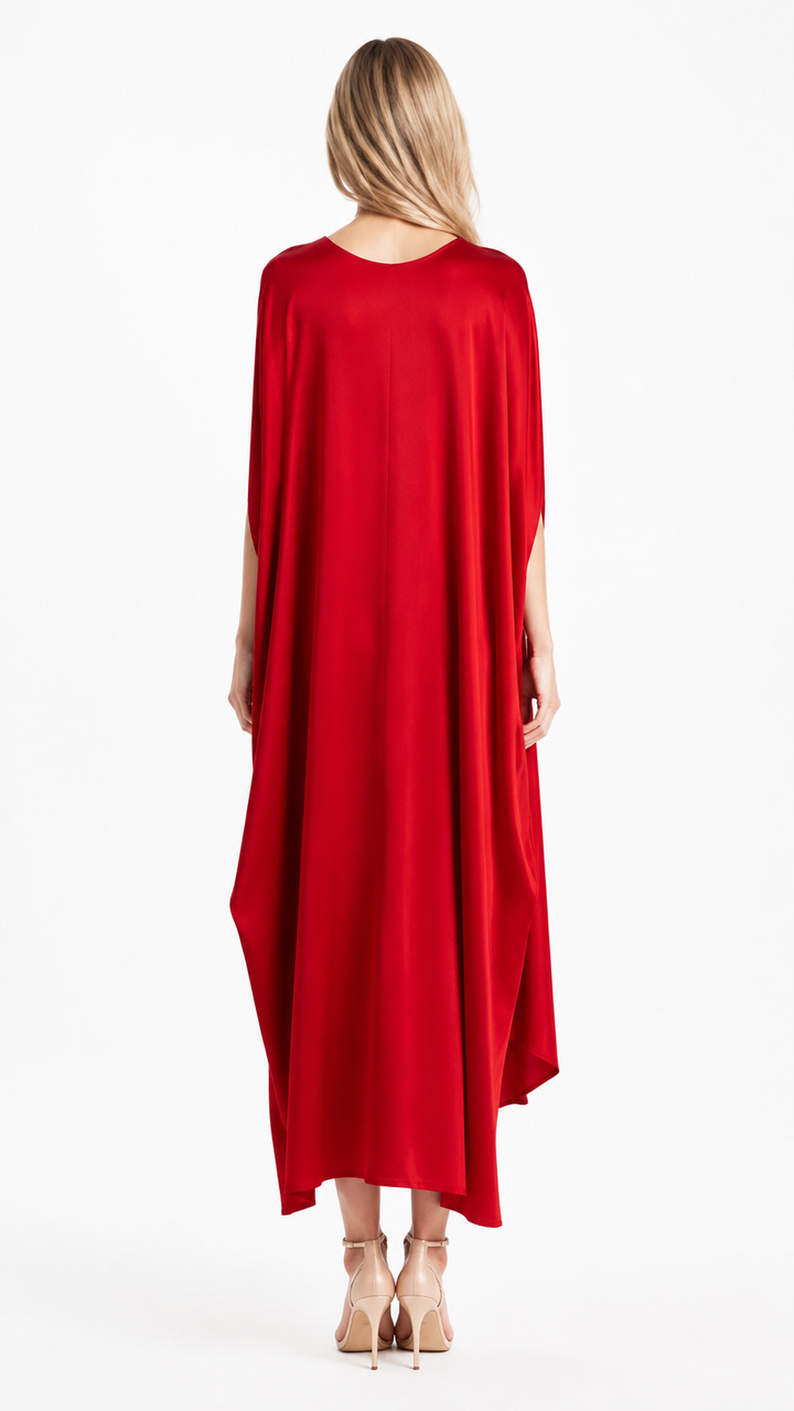 Red V-Neck Cape Midi Dress – VELORIA