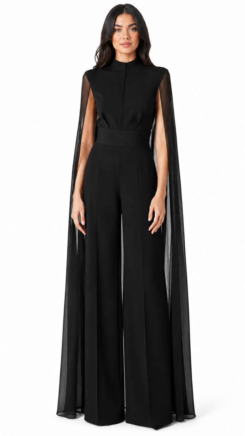 Burgundy Cape Sleeve Wide-Leg Jumpsuit – VARESSA