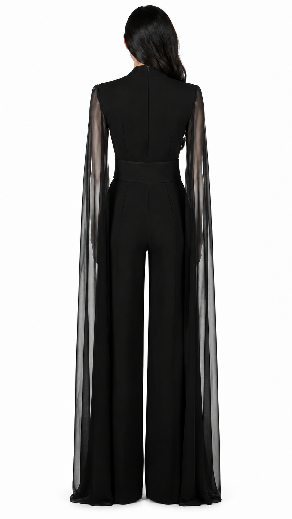 Burgundy Cape Sleeve Wide-Leg Jumpsuit – VARESSA