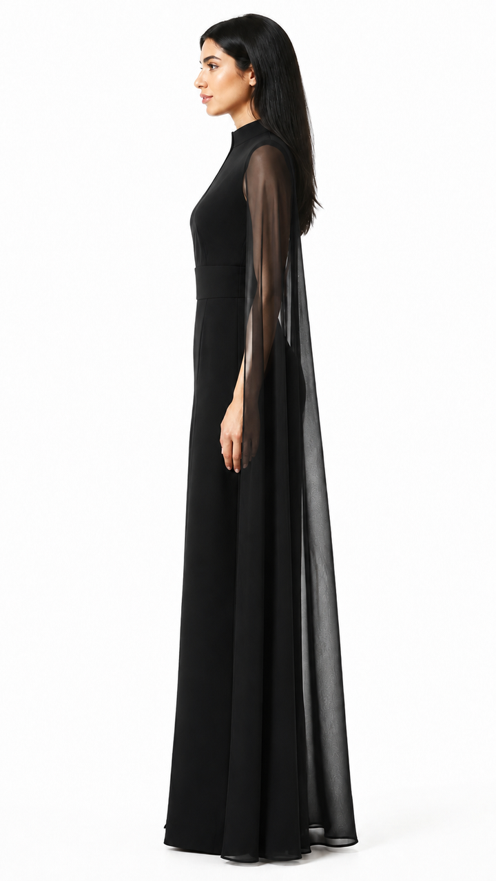 Burgundy Cape Sleeve Wide-Leg Jumpsuit – VARESSA