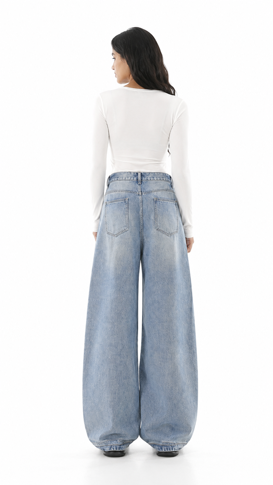 Blue Washed Detail Wide-Leg Jeans – KORVAN