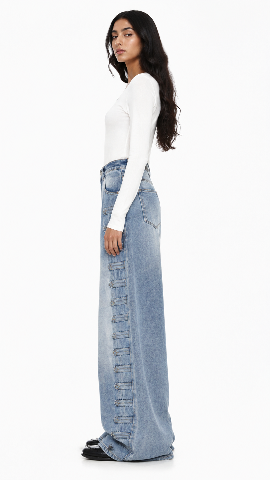 Blue Washed Detail Wide-Leg Jeans – KORVAN