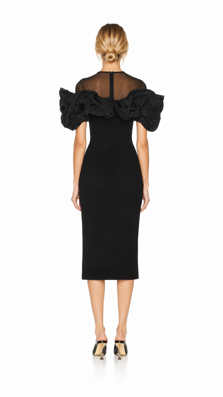 Black Organza Ruffle Midi Dress – OPHELIA