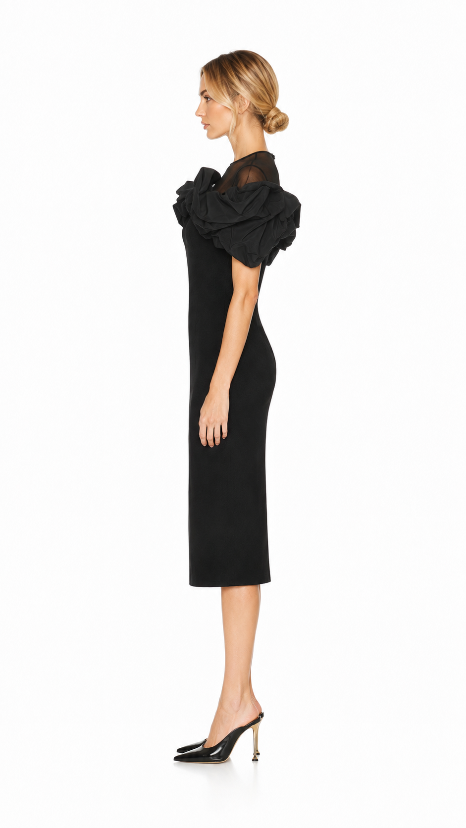 Black Organza Ruffle Midi Dress – OPHELIA