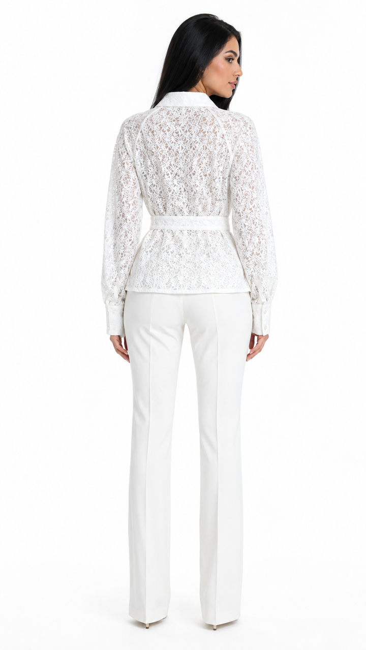 White Lace Belted Peplum Blouse – LUCIANA