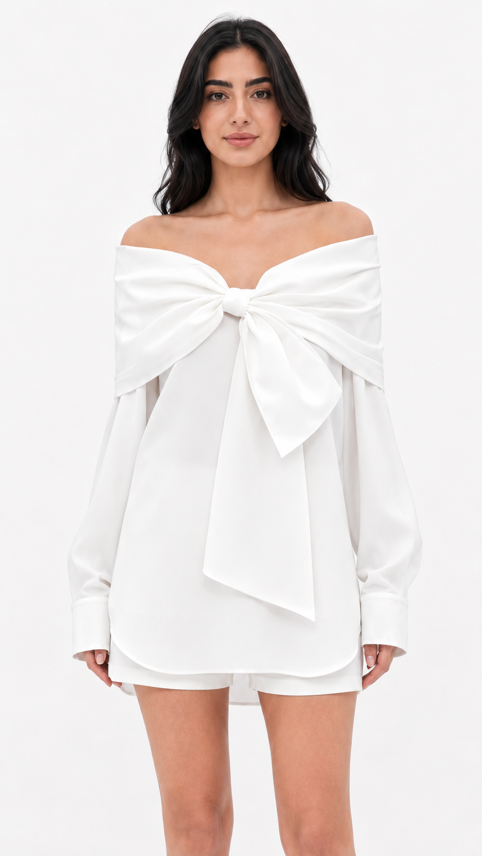 White Off-Shoulder Bow Blouse – ELYSIA