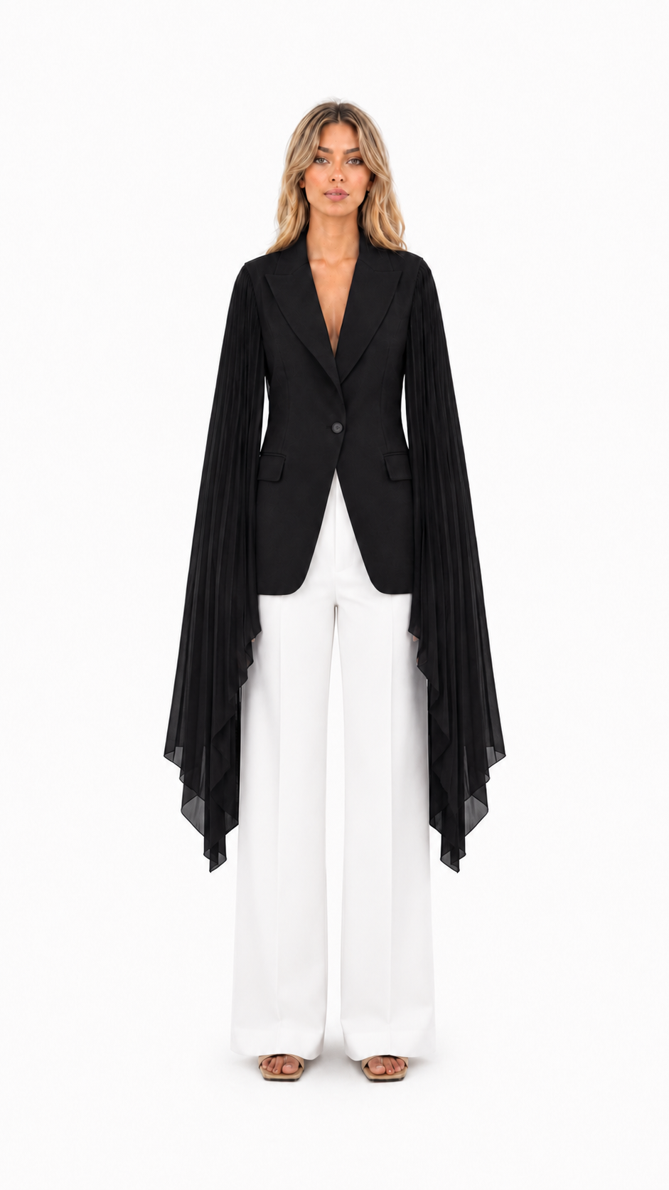 Black Chiffon Cape Sleeve Blazer – VELORA