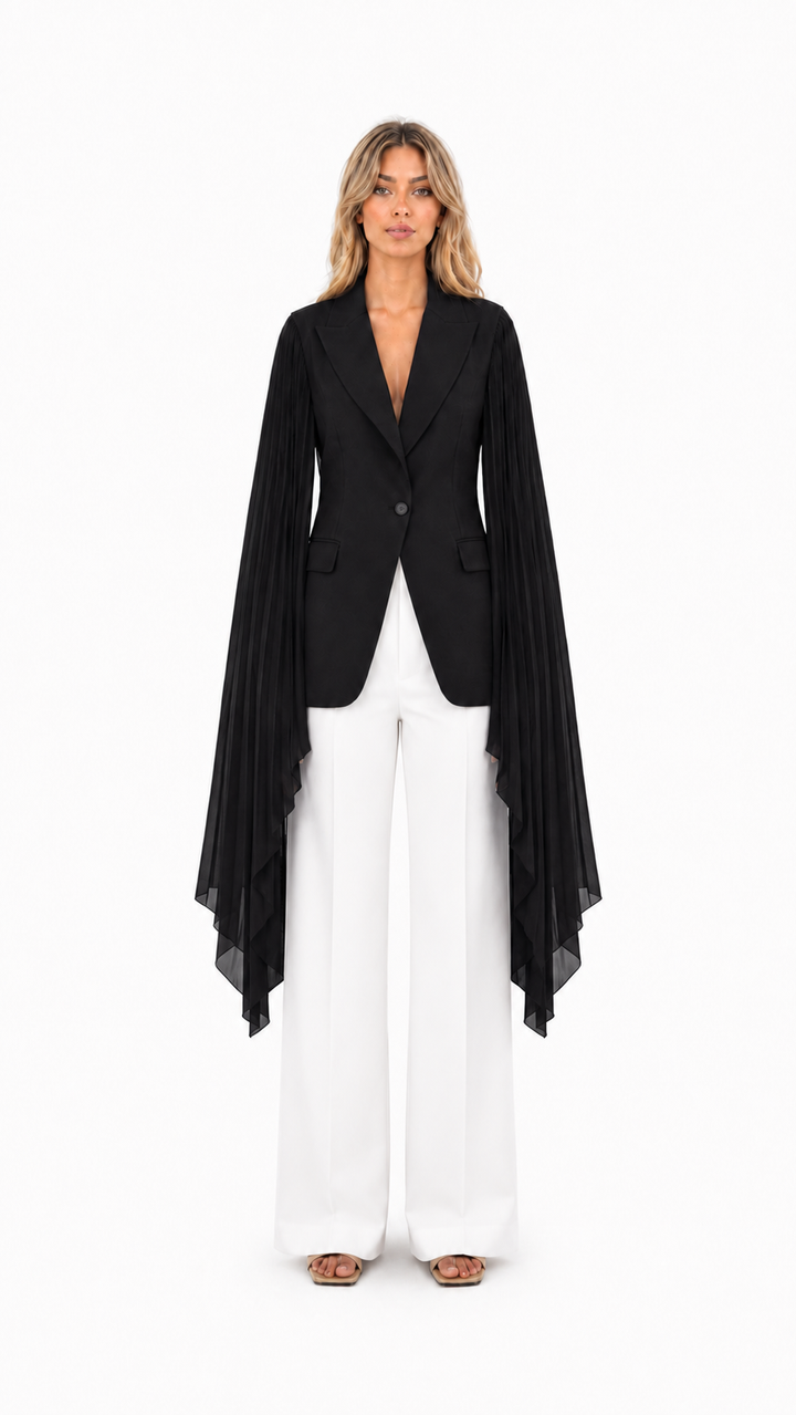 Black Chiffon Cape Sleeve Blazer – VELORA