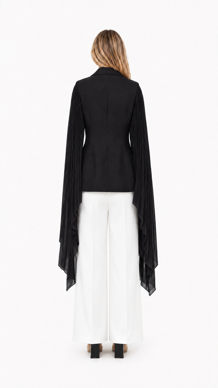 Black Chiffon Cape Sleeve Blazer – VELORA