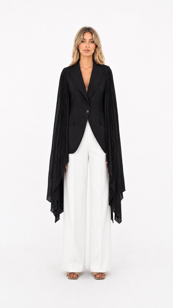 Black Chiffon Cape Sleeve Blazer – VELORA