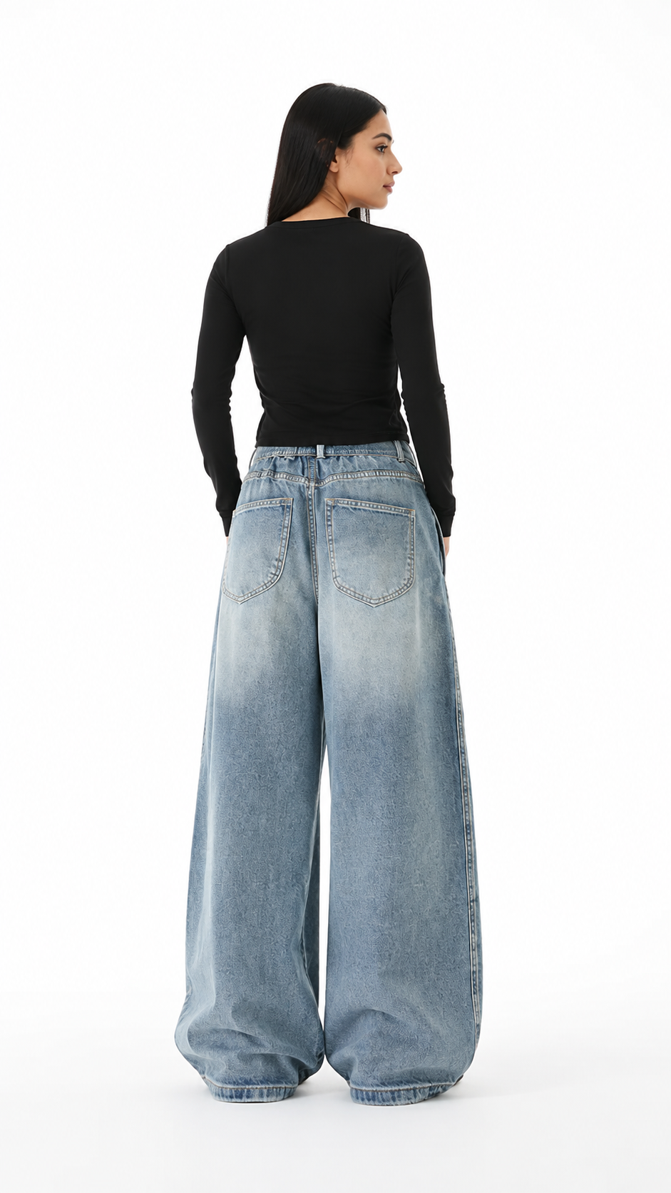 Blue Cross-Waist Oversized Wide-Leg Jeans – TREVANO