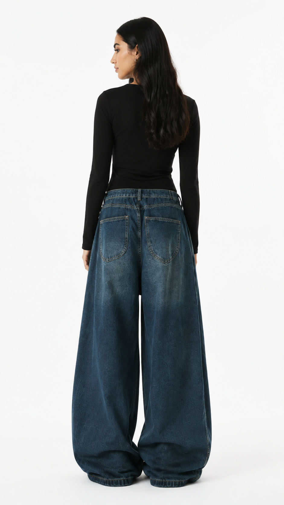 Blue Cross-Waist Oversized Wide-Leg Jeans – TREVANO