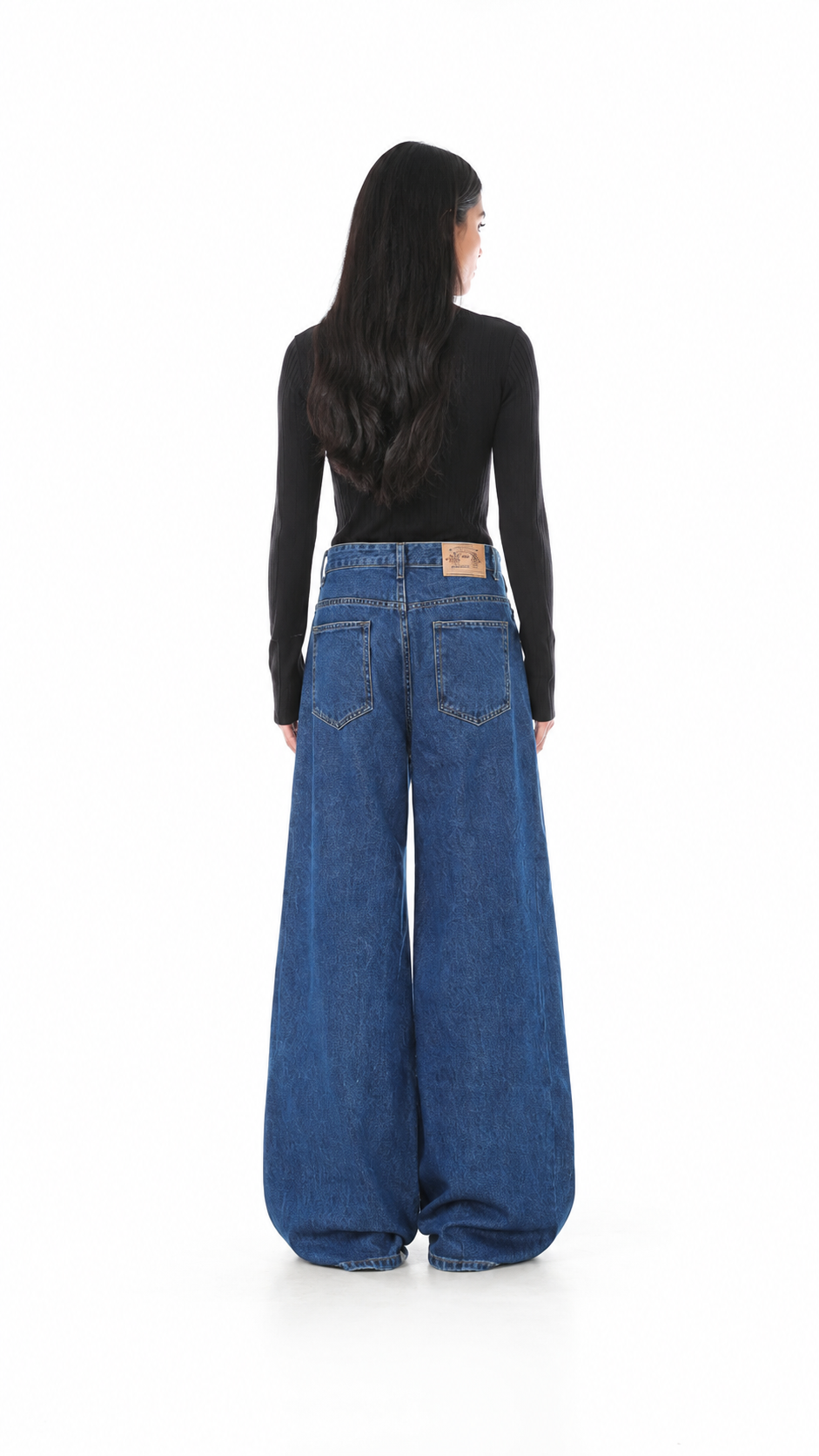Blue Asymmetric Button Wide-Leg Jeans – RIVARO