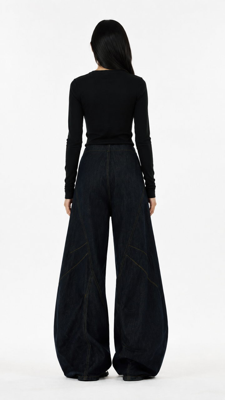 Black Washed Button Detail Wide-Leg Jeans – ZORVEN