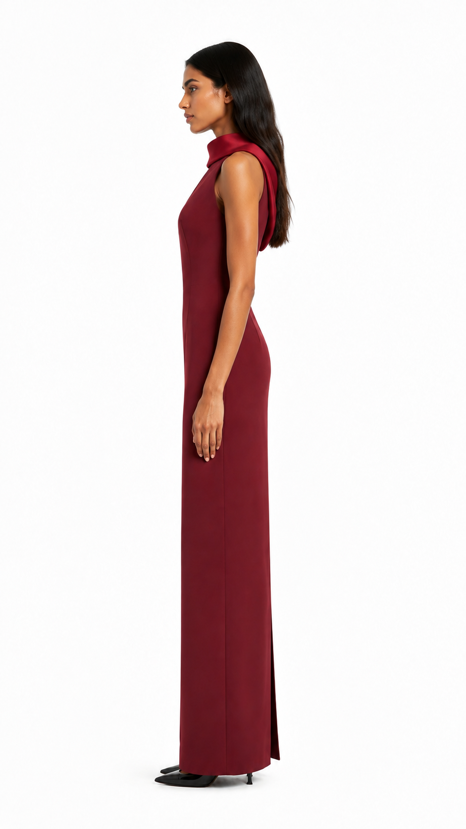 Burgundy High Neck Sleeveless Evening Dress – MARÉVIA