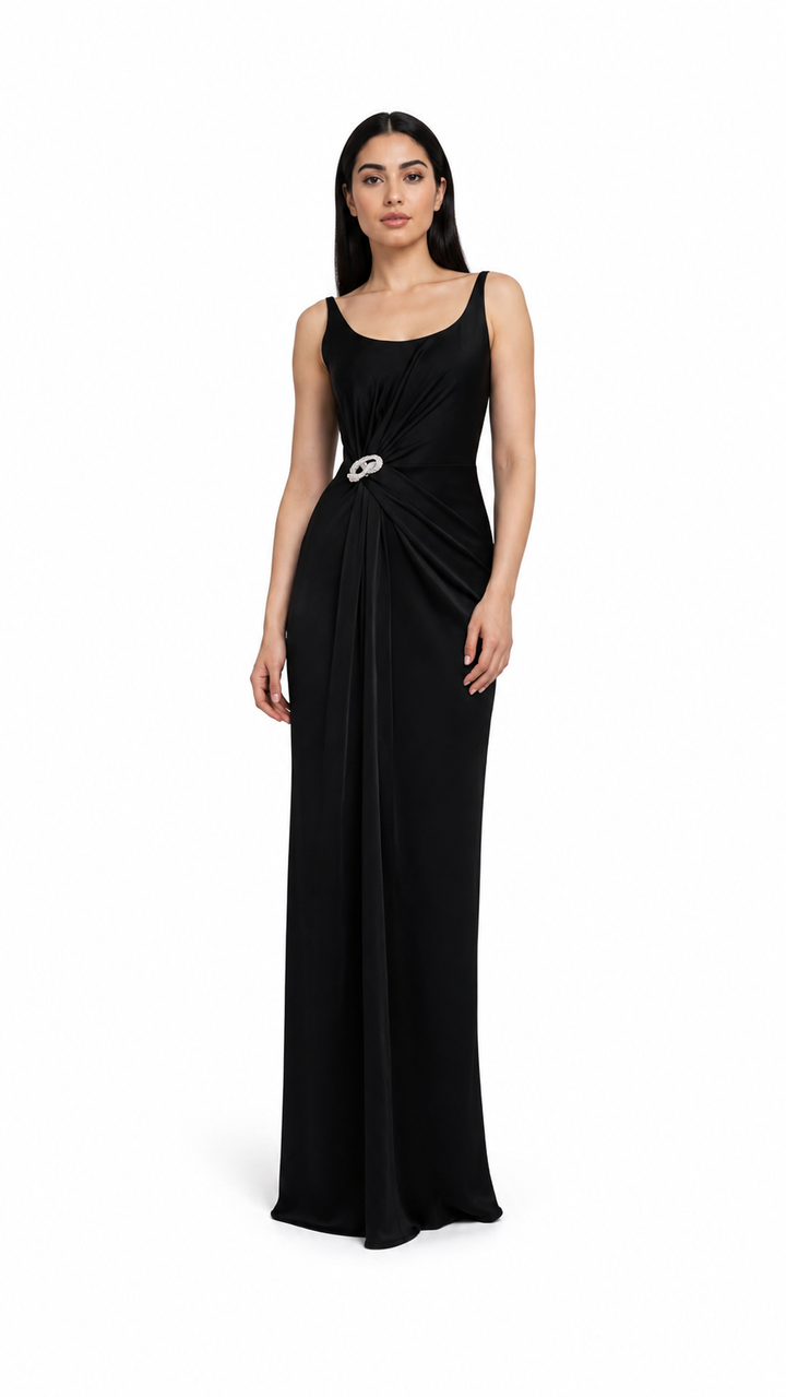 Black Draped Crystal Buckle Evening Dress – ZAVÉLLE