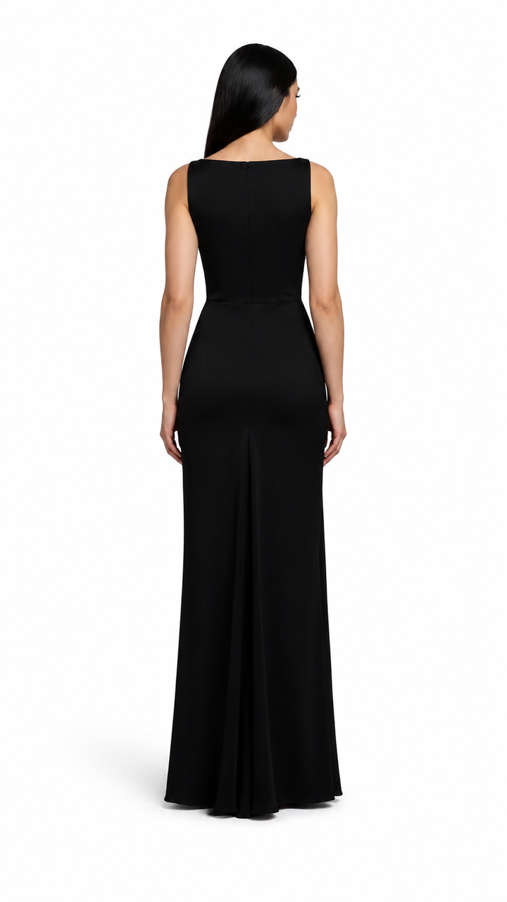 Black Draped Crystal Buckle Evening Dress – ZAVÉLLE