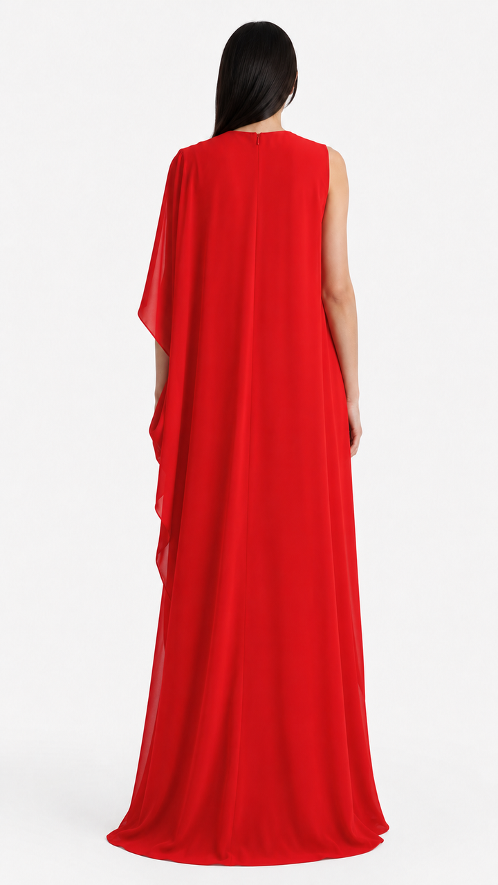 Red Draped One-Shoulder Evening Dress – SORELIA