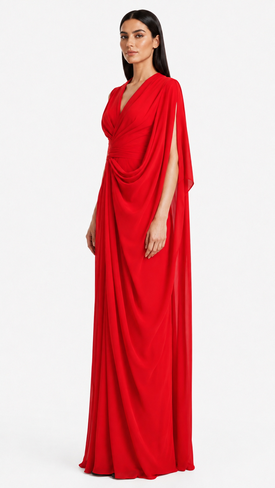 Red Draped One-Shoulder Evening Dress – SORELIA