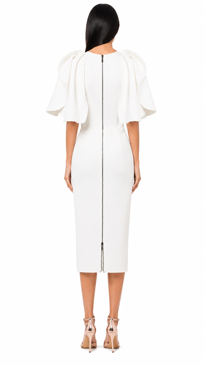 White Sculptural Sleeve Midi Dress – ALVESSA