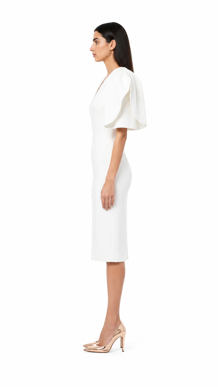 White Sculptural Sleeve Midi Dress – ALVESSA