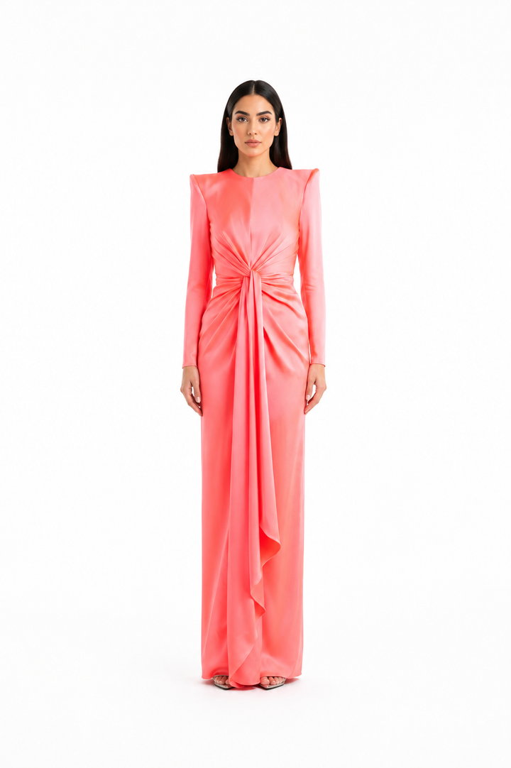 Coral Draped Knot Evening Dress – CORÉVIA
