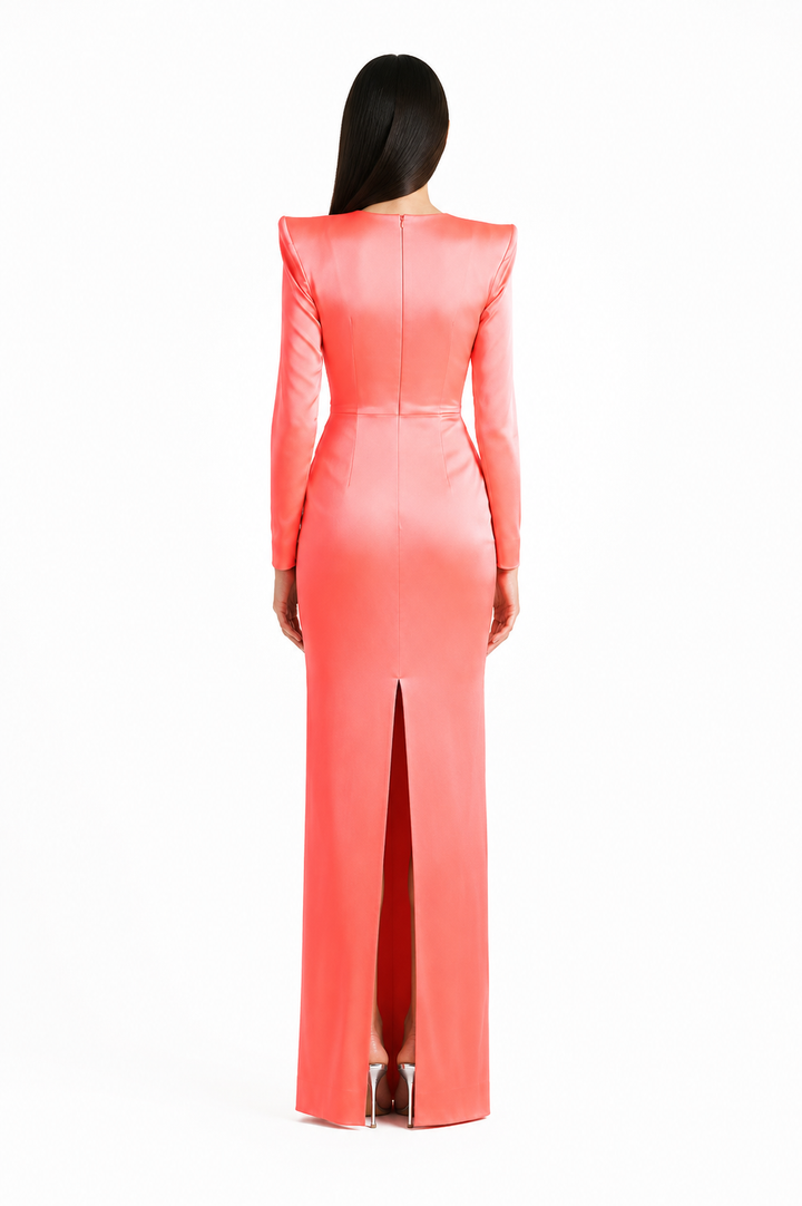Coral Draped Knot Evening Dress – CORÉVIA