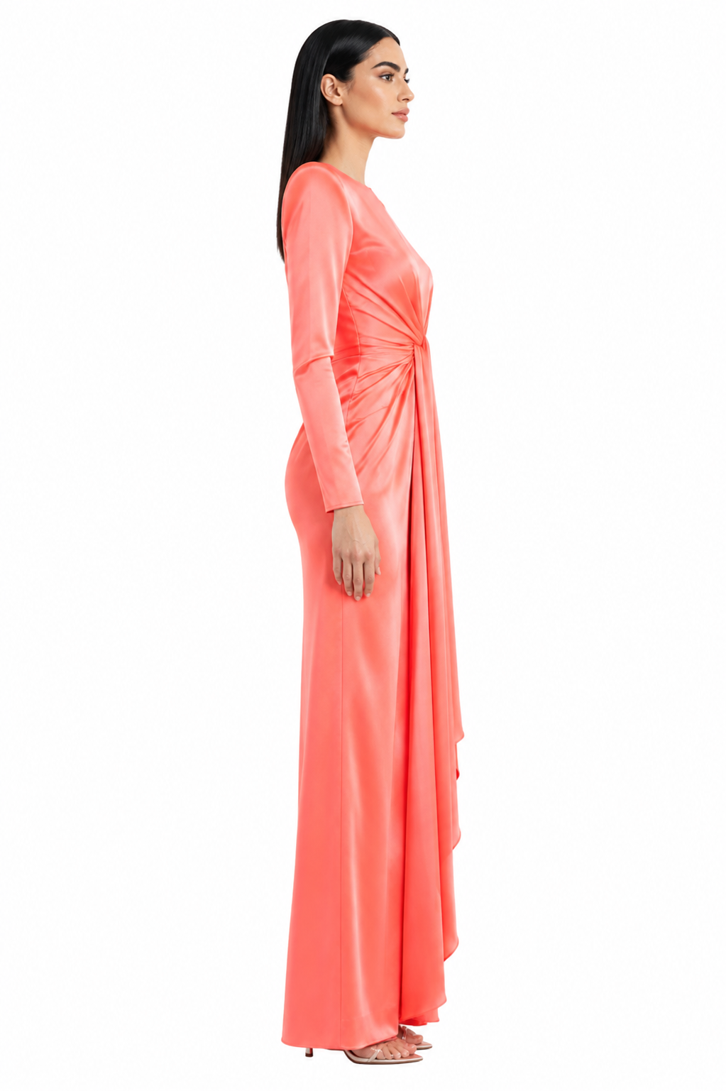 Coral Draped Knot Evening Dress – CORÉVIA